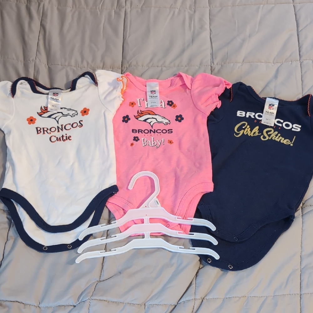 NFL Denver Broncos Baby Bodysuit Trio - White, Pink, and Navy